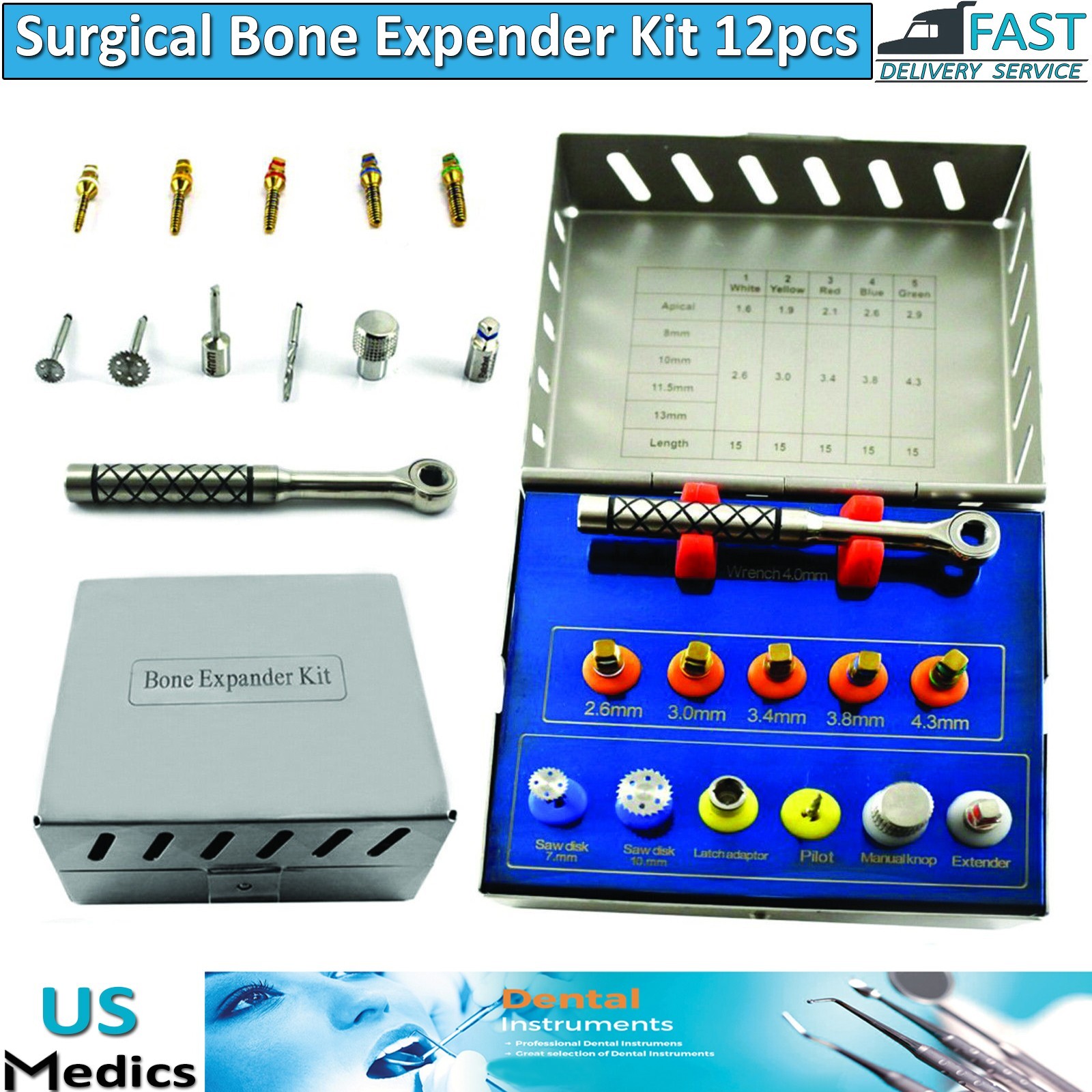 12pcs Surgical Bone Expander Kit Sinus Lift With Saw Disks Dental Implants CE