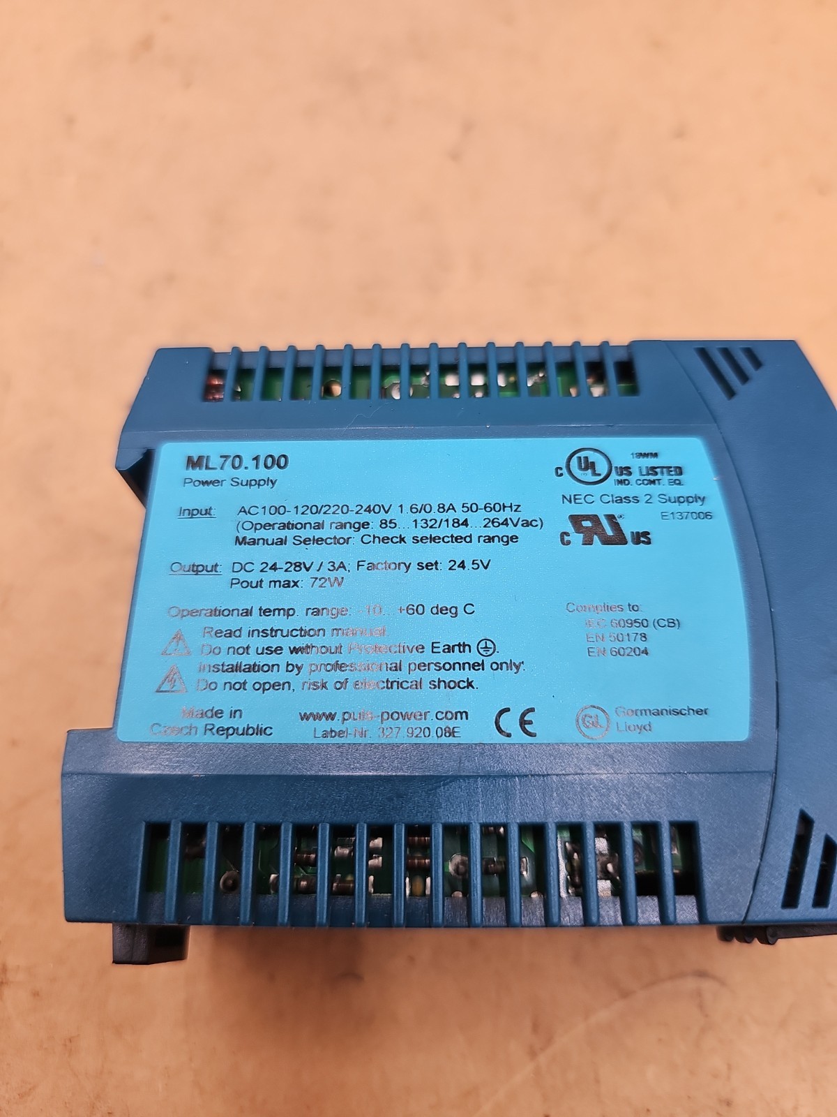 PULS ML70.100 24VDC POWER SUPPLY 3A 120/240VAC IN