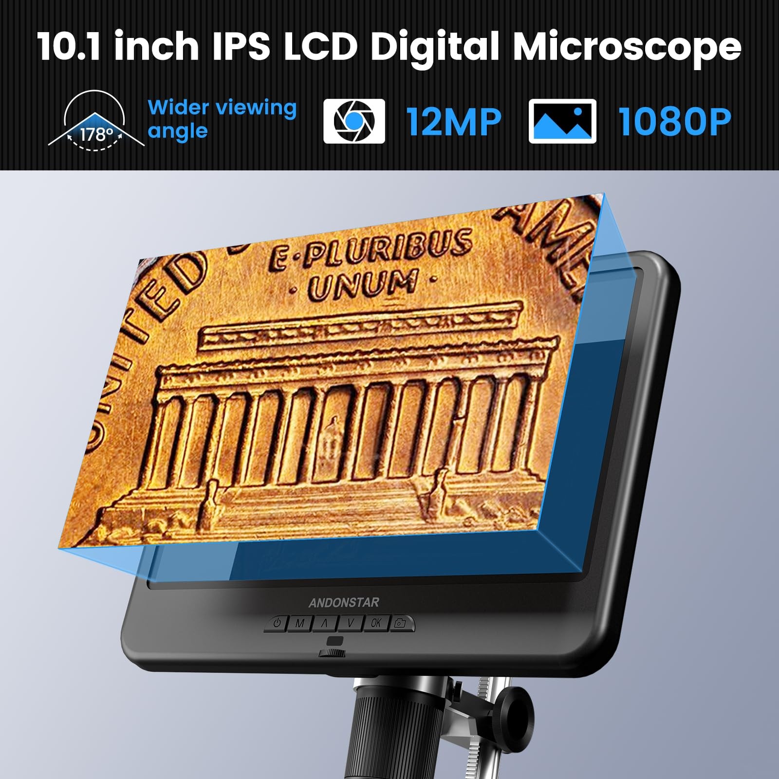 Andonstar AD210 10.1 Inch LCD Digital Microscope for Soldering, Coin Black