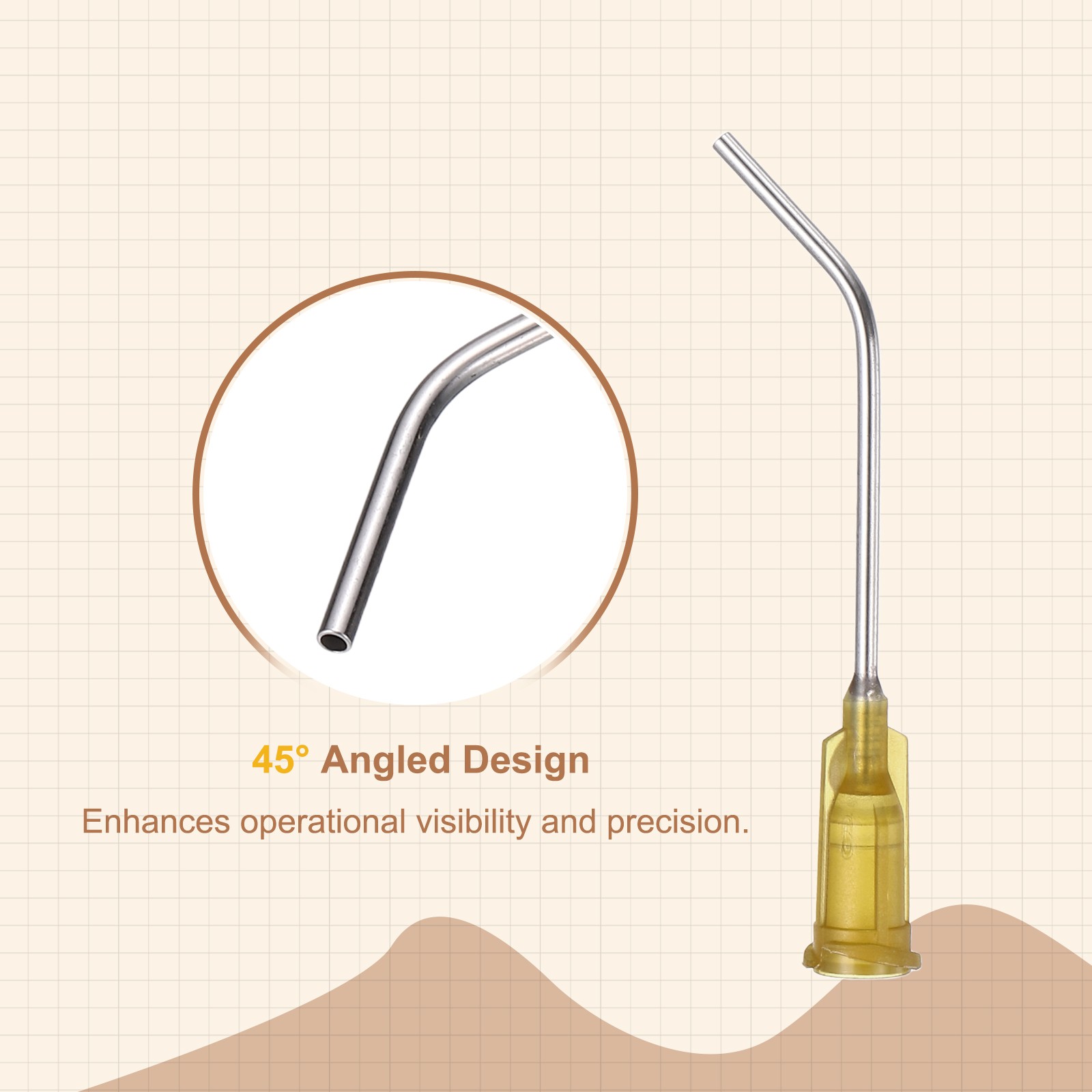 25Pcs 1.5Inch 17Ga 45° Angled Dispensing Needles Dark Yellow