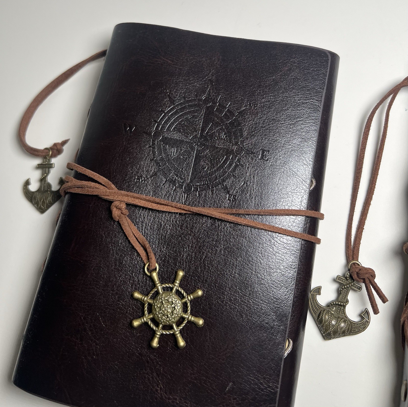 Vintage Leather Journal Notebook Lot Of 2 Nautical Compass Anchor BLANK – READ*