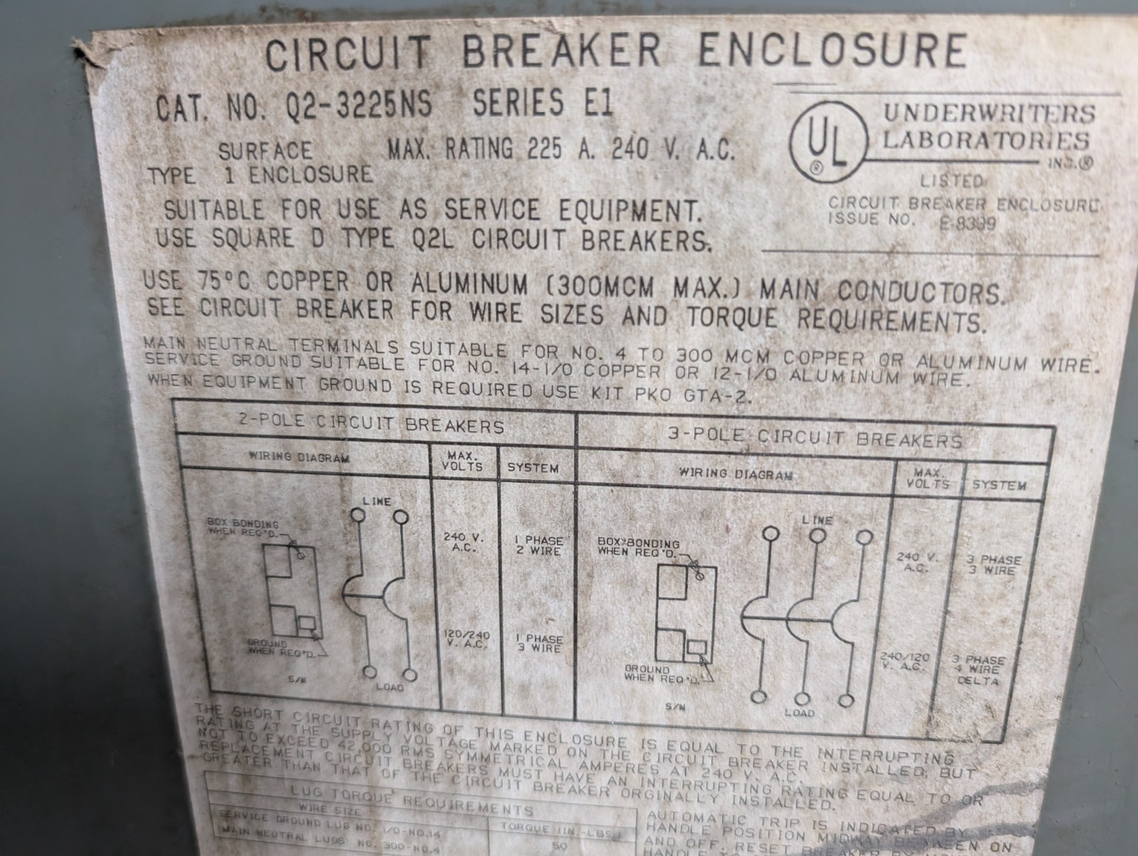 🤪 SQUARE D 200 AMP ENCLOSED CIRCUIT BREAKER 120/240 VAC 2P Q2L2200