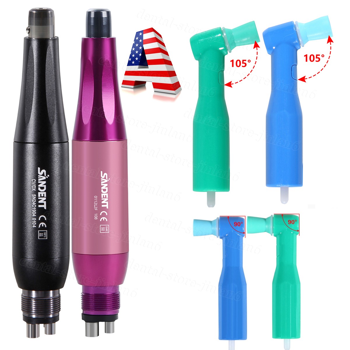 Dental 4:1 Hygiene Prophy Handpiece 360° Swivel Straight Cone Air Motor 4Holes