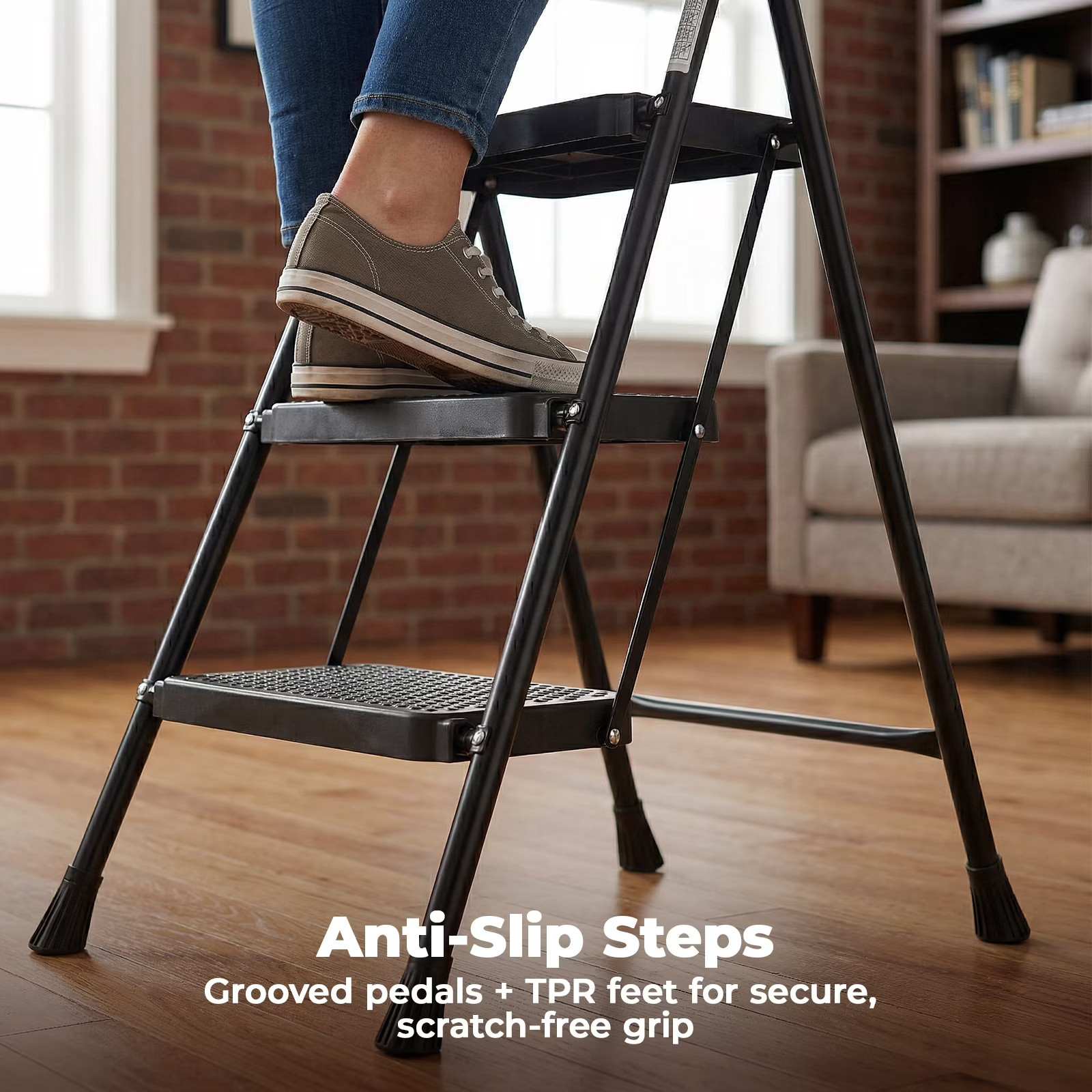 Heavy Duty Foldable 3 Step Stool Ladder Anti-Slip Pedal for Home Kitchen Access