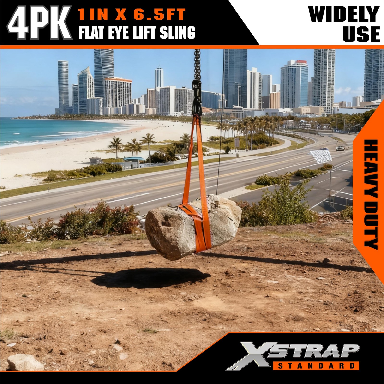 4PK 1″x6.5ft Lifting Sling Straps 2000 lb Vertical Capacity