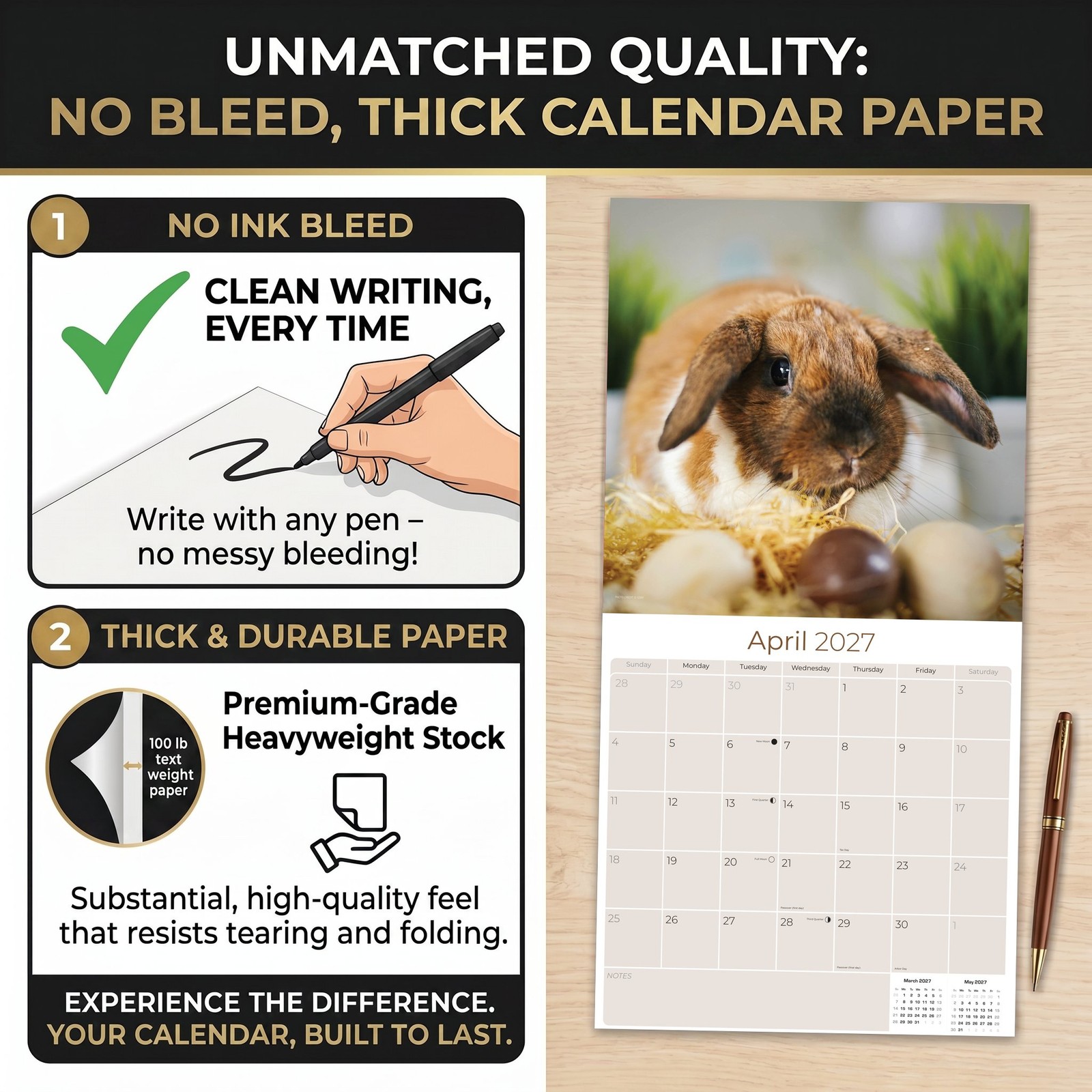 Lop Eared Rabbits Calendar 2024 FULL SIZE 12×24 Made in USA