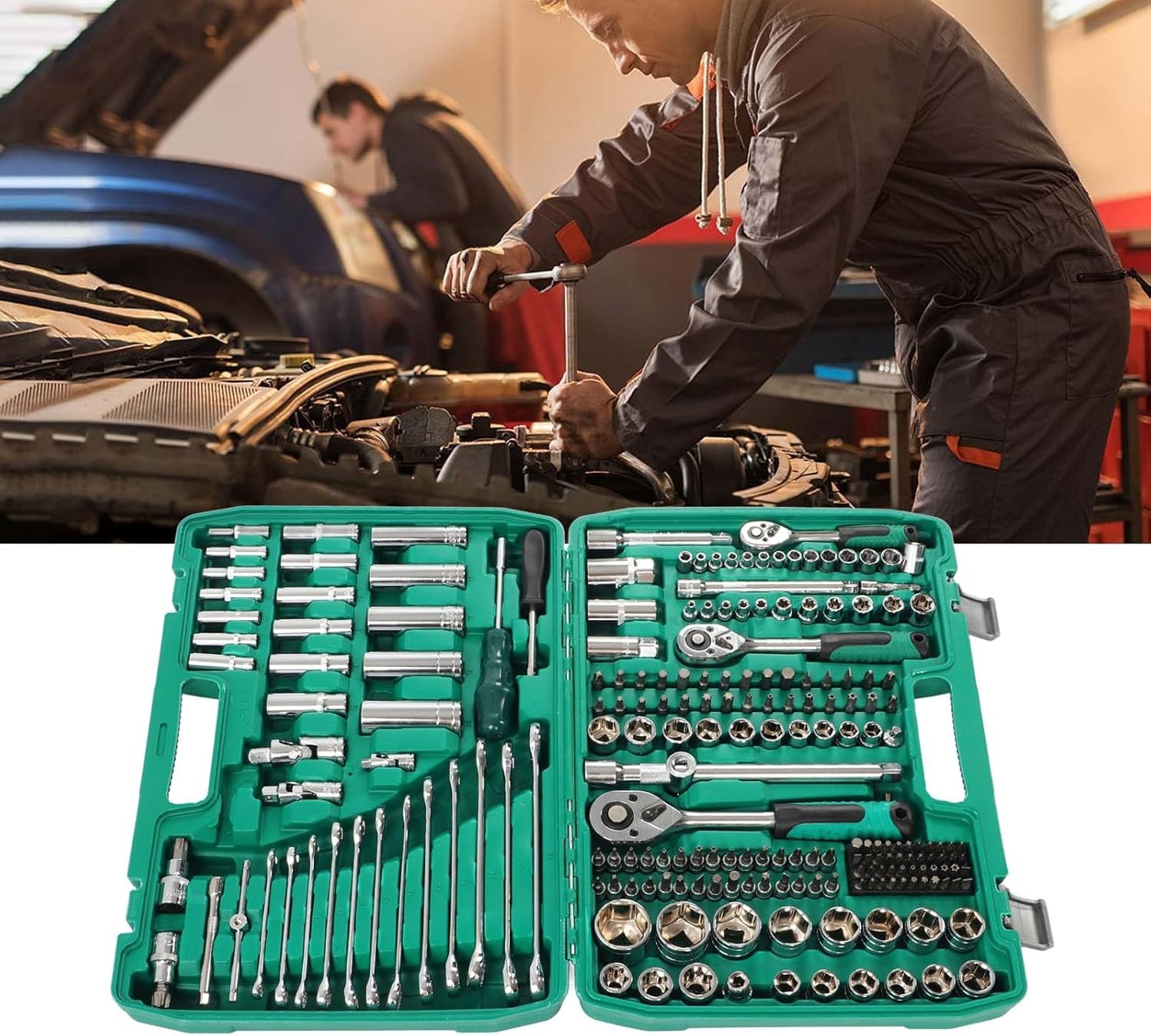 216Pcs Ratchet Wrench Socket Tool w/Storage Case 1/2in,3/8in, 1/4in Drive Socket