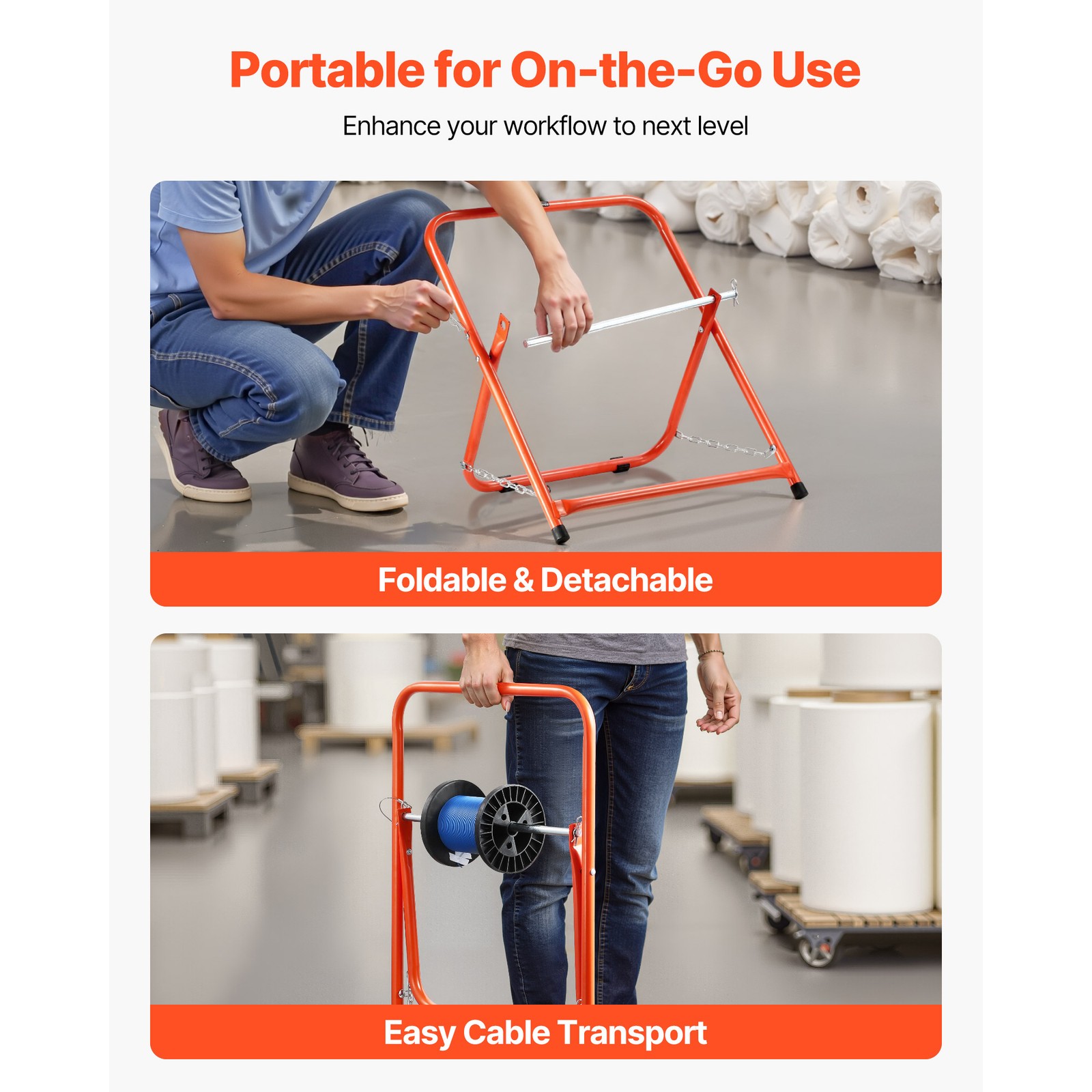 Foldable Wire Spool Rack Heavy Duty Cable Caddy for Electrical Industrial Retail