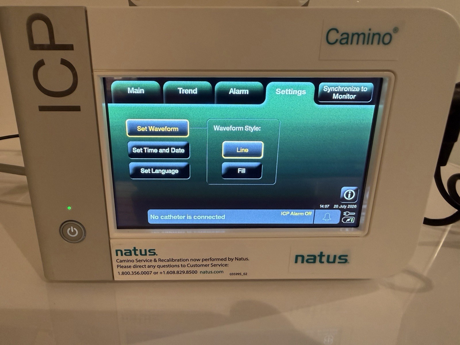 Natus Camino Integra CAM02 ICP Monitor, CAMCABL, And MONPWR ac Power Adapter