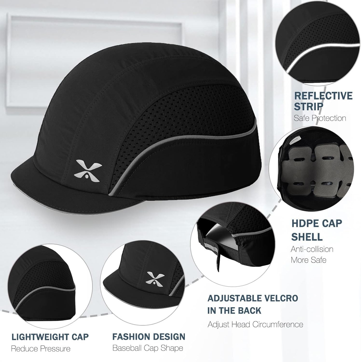 Moheen Safety Bump Cap Baseball Hat Style Comfortable Head Protection