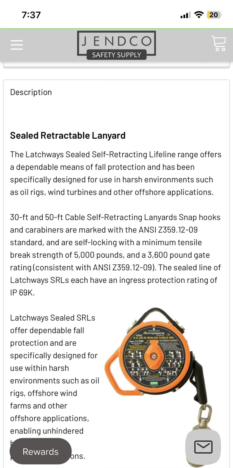 MSA latchways Self Retracting Lifeline (self)