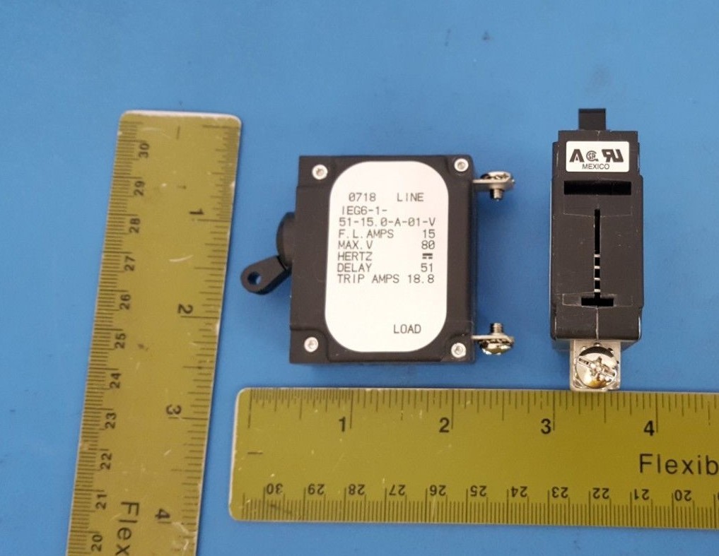 CIRCUIT BREAKER, 1 POLE 80VDC, 15A, AIRPAX IEG6-1-51-15.0-A-01-V