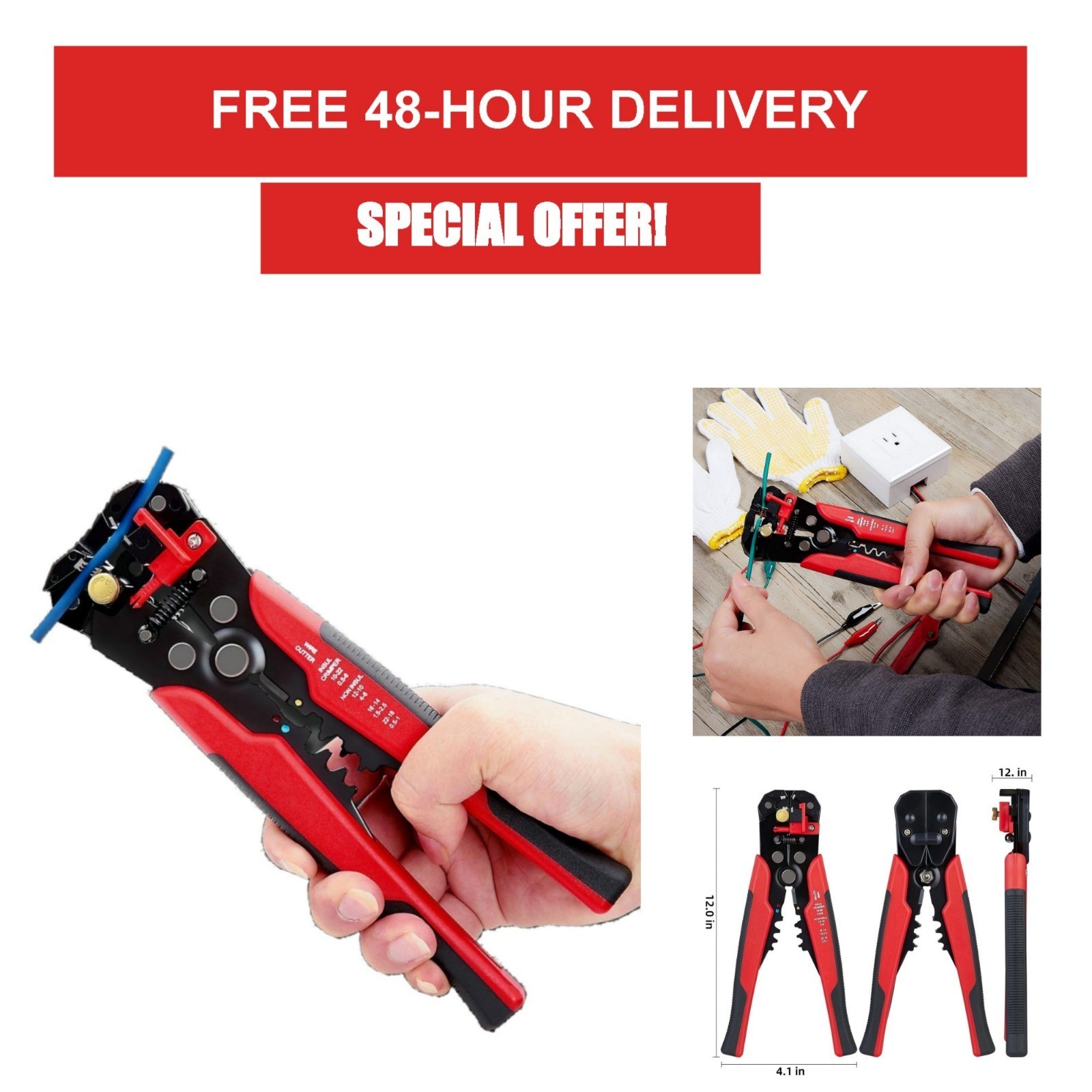 5 in 1 Self-Adjusting Wire Stripper Crimping Tool for 10-24 AWG