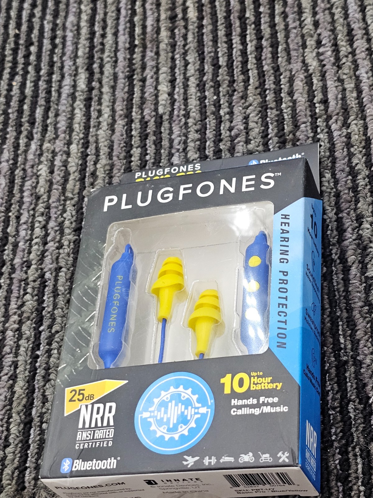 Plugfones PBT-UY Wireless BasicPro Bluetooth Earplugs Headphones Blue/Yellow