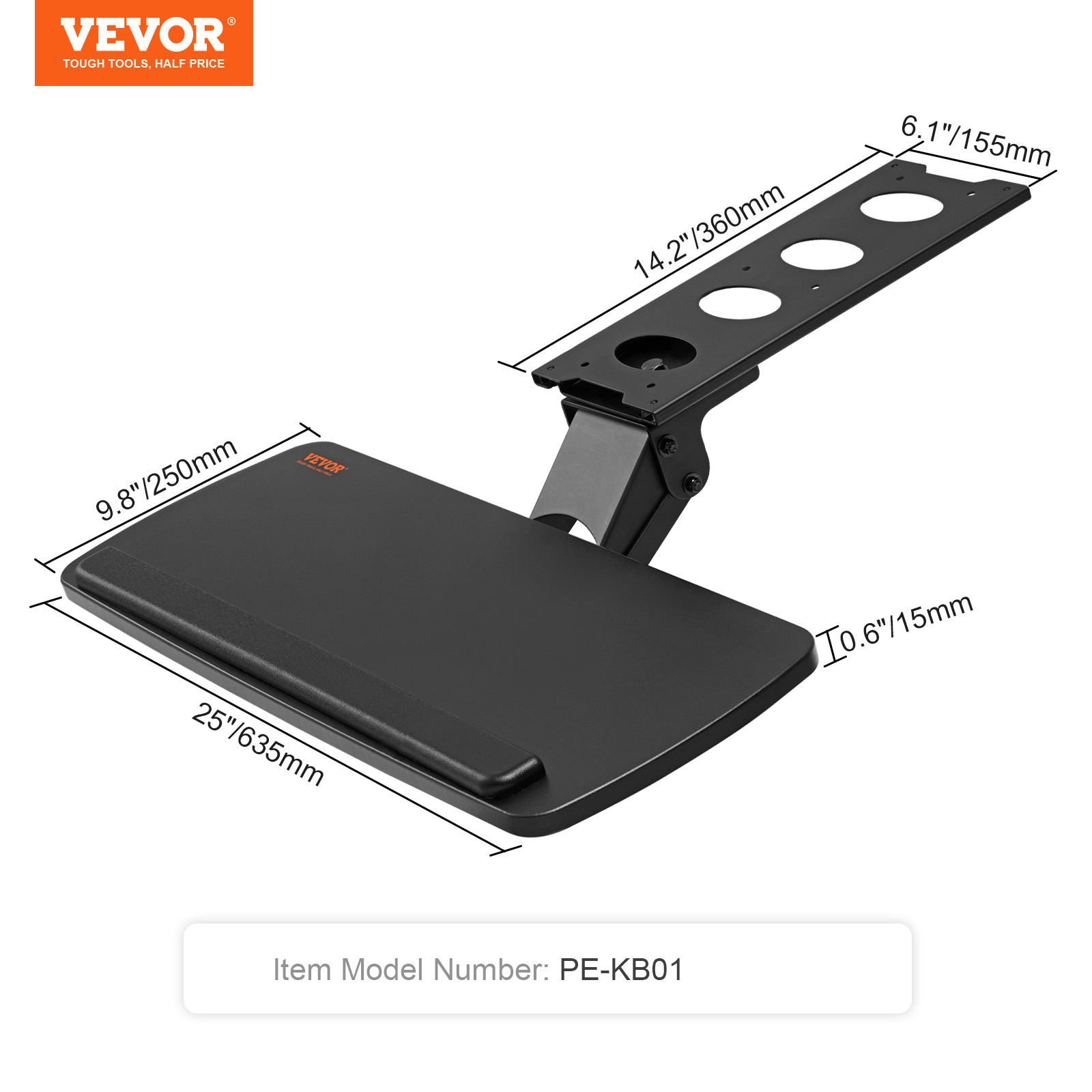VEVOR Keyboard Tray Under Desk Ergonomic Pull out Keyboard/Mouse Tray 25×9.8 in