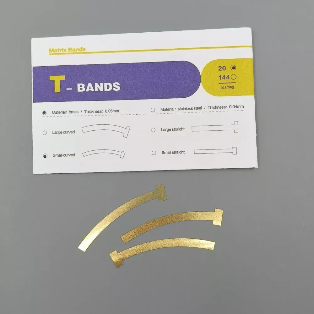 20Pcs/Bag Dental Matrix T Bands Brass Curved Straight for Primary Molars 0.05mm