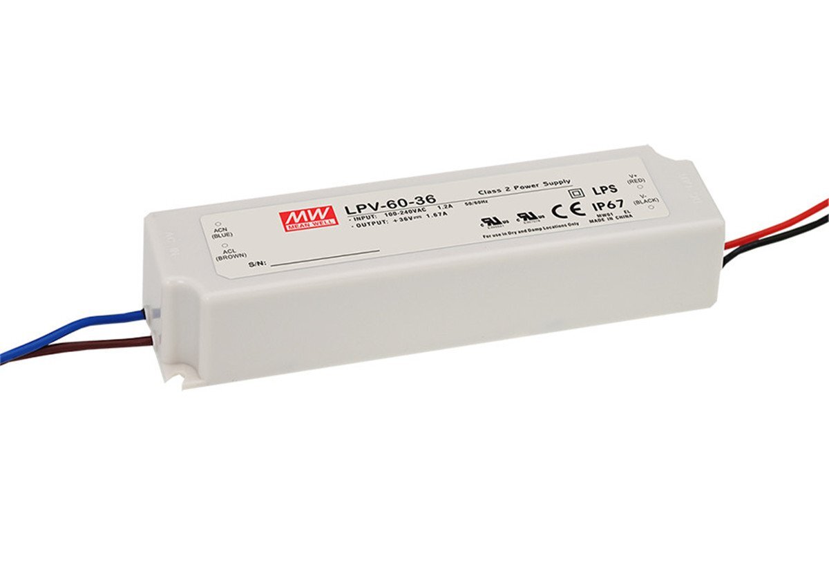 MeanWell LPV 60 12 Transformer 90 264VAC to 12VDC 5A 60W IP67 Rated