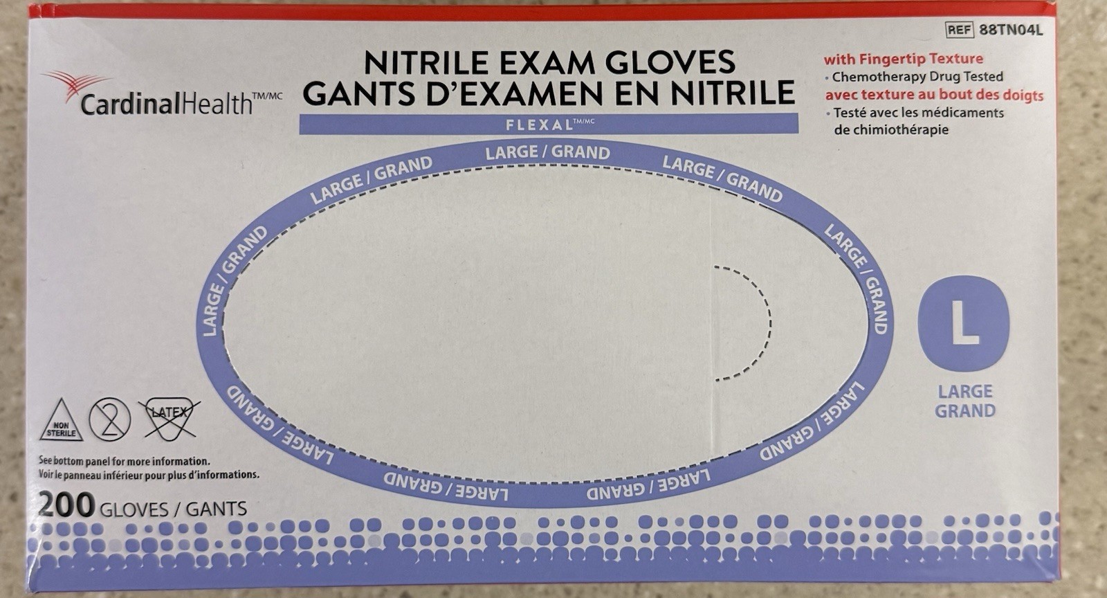 Cardinal Health Flexal Nitrile Gloves – 200/Box | Powder Free | Non-Sterile | LG