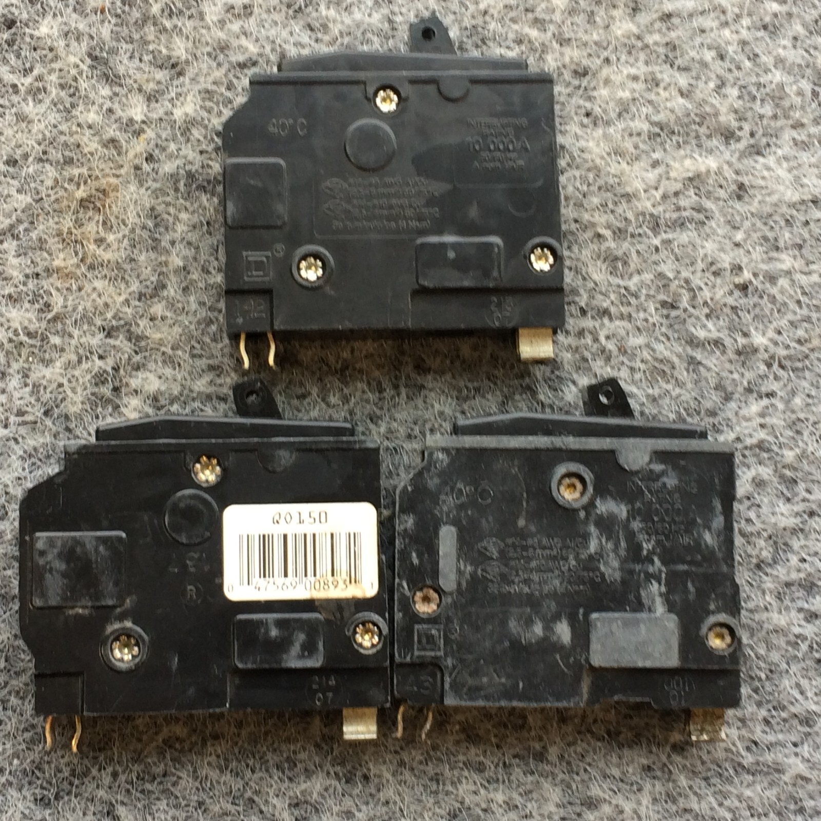 Lot of 3 Square D QO130, QO120 and QO150 Circuit Breakers 1 Year Warranty Yellow