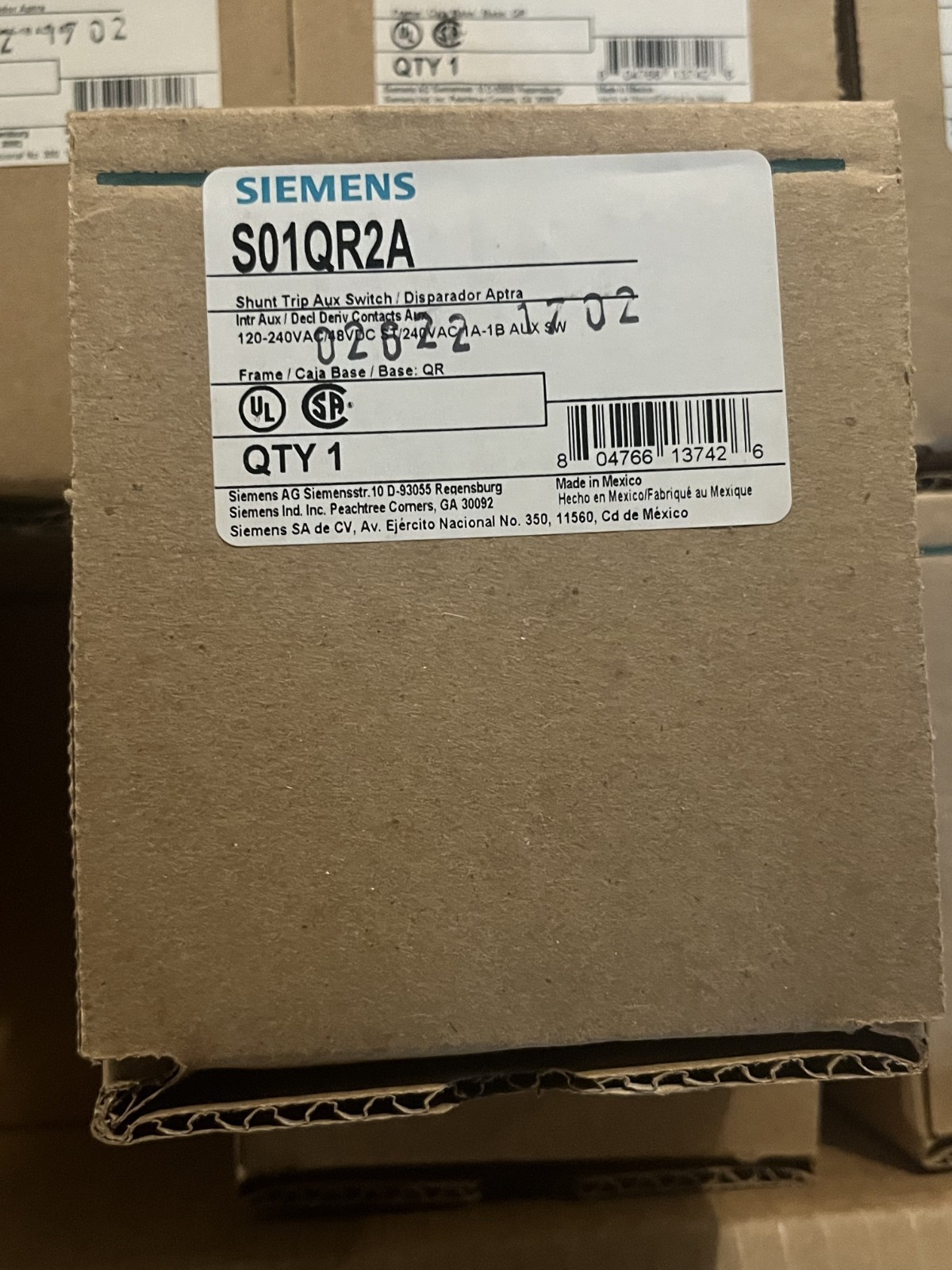 Siemens Shunt Trip Aux Switch S01QR2A 120-240VAC 48VDC 50/60Hz NEW IN BOX