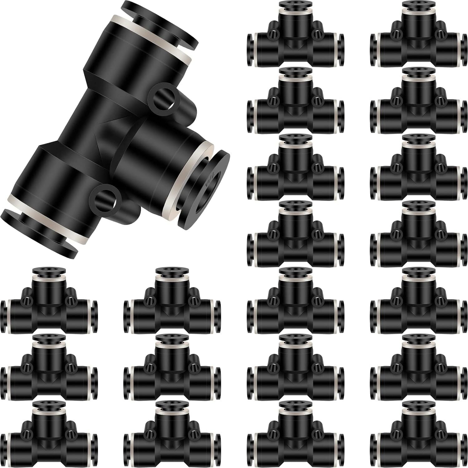 20 Pieces 1/4 Inch Push to Connect Fittings Pneumatic Tee Inch, Black