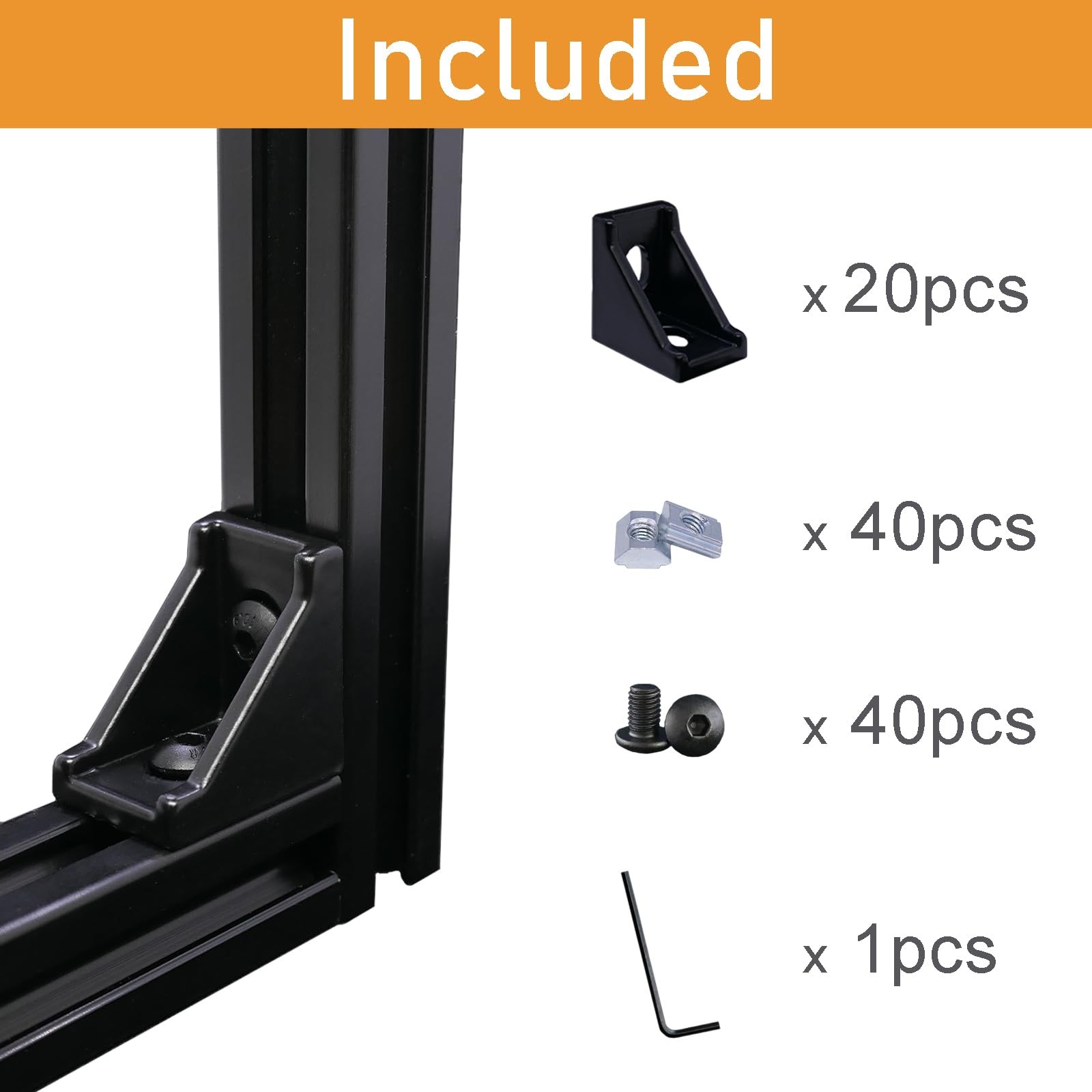 20 Sets Black 2020 Series Aluminum Profile Connector Corner Brackets New
