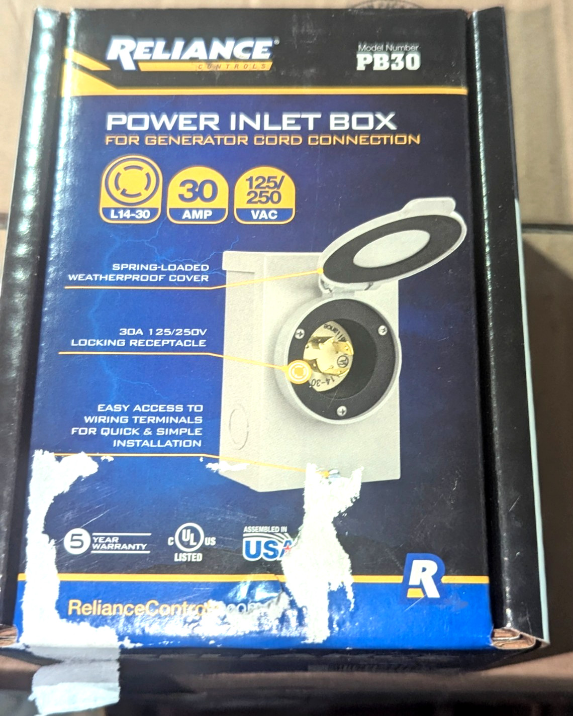 Reliance Controls 30 Amp Power Inlet Box Model PB30 Generator to House Outlet