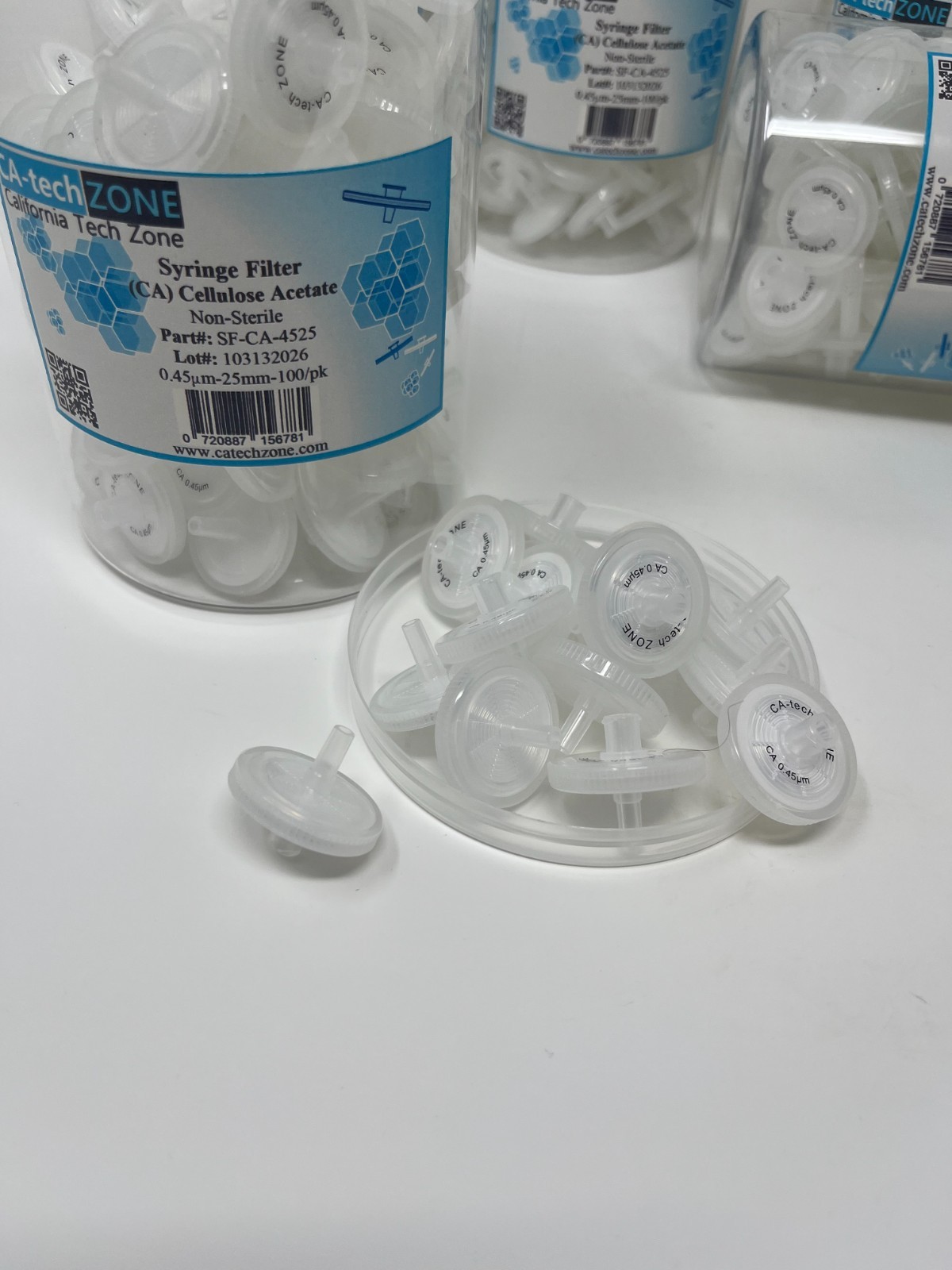 Syringe Filter (CA) Cellulose Acetate Nonsteril,0.45μm,25mm(100/pk) CA-tech ZONE