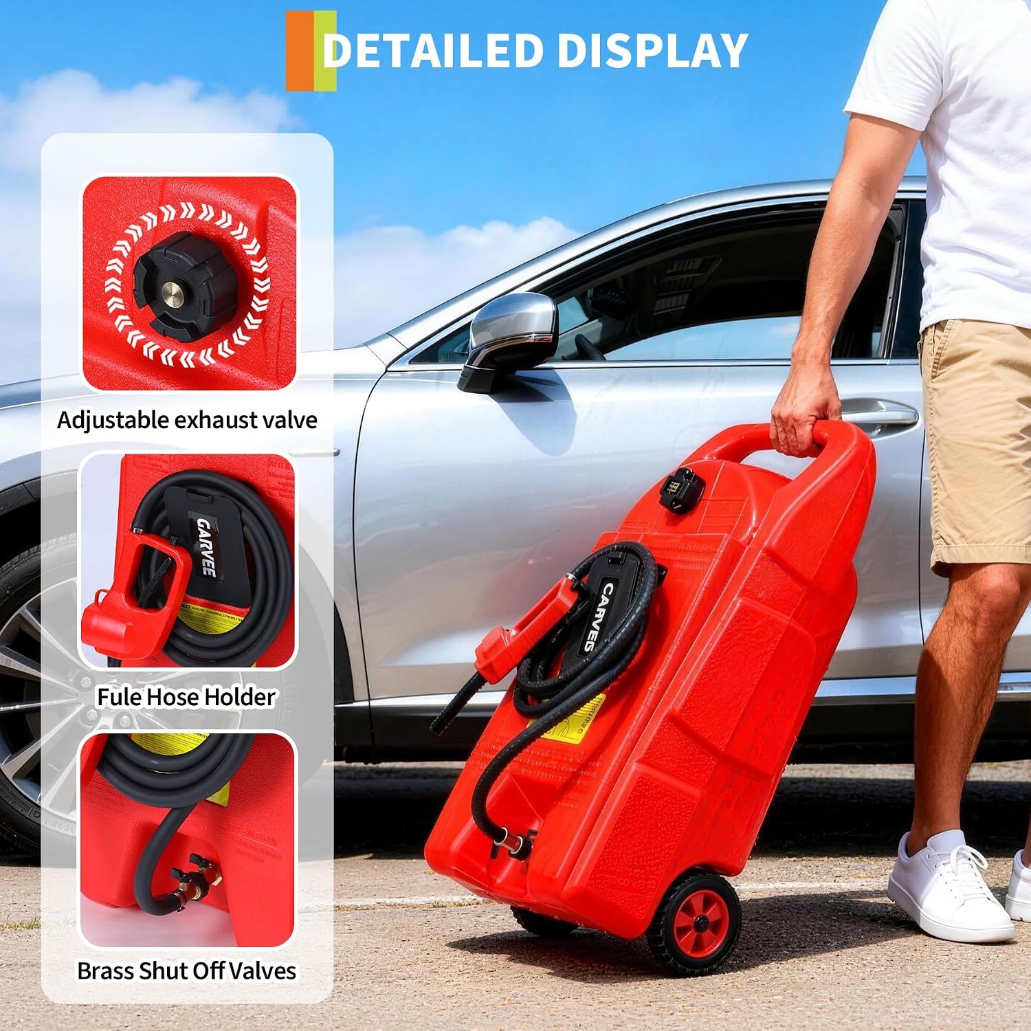 15 Gallon Fuel Caddy Portable Gas Storage Tank Container with Hand Pump Wheels