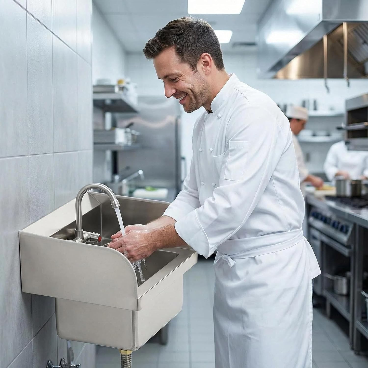 GRAVEE Stainless Steel Wall-Mounted Hand Sink with Faucet & Side Splash Basin