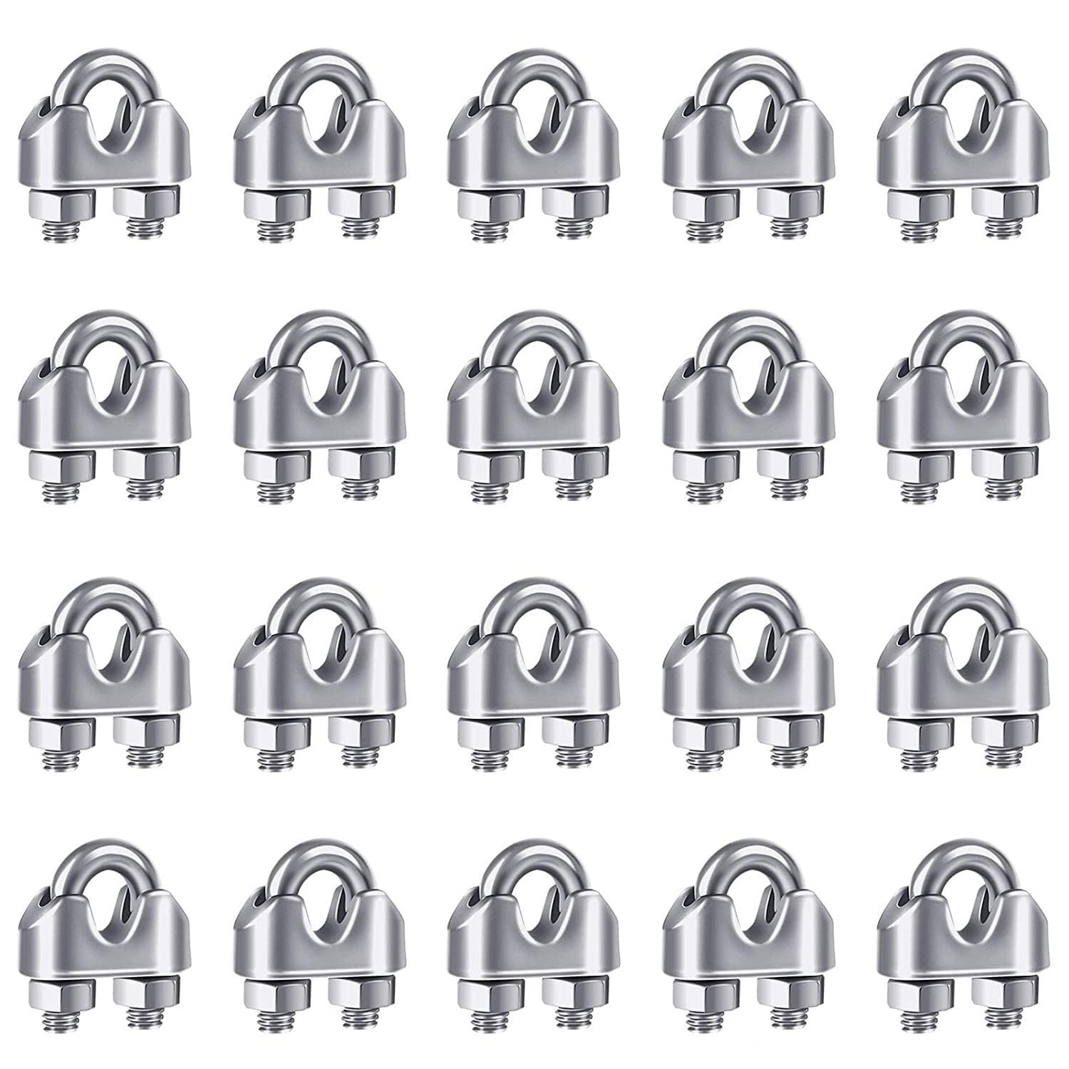 20PCS M5 3/16 Stainless Steel Wire Rope Cable Clip Clamp U-Bolt Kit M5-20pcs