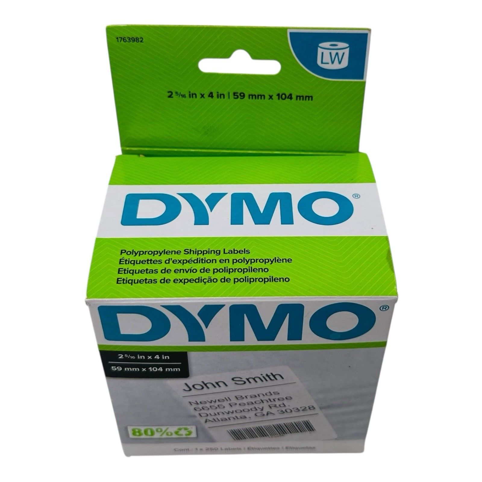 1 Roll Dymo LW 2-5/16″ x 4″ Polypropylene Shipping Labels White 250 Labels/Roll