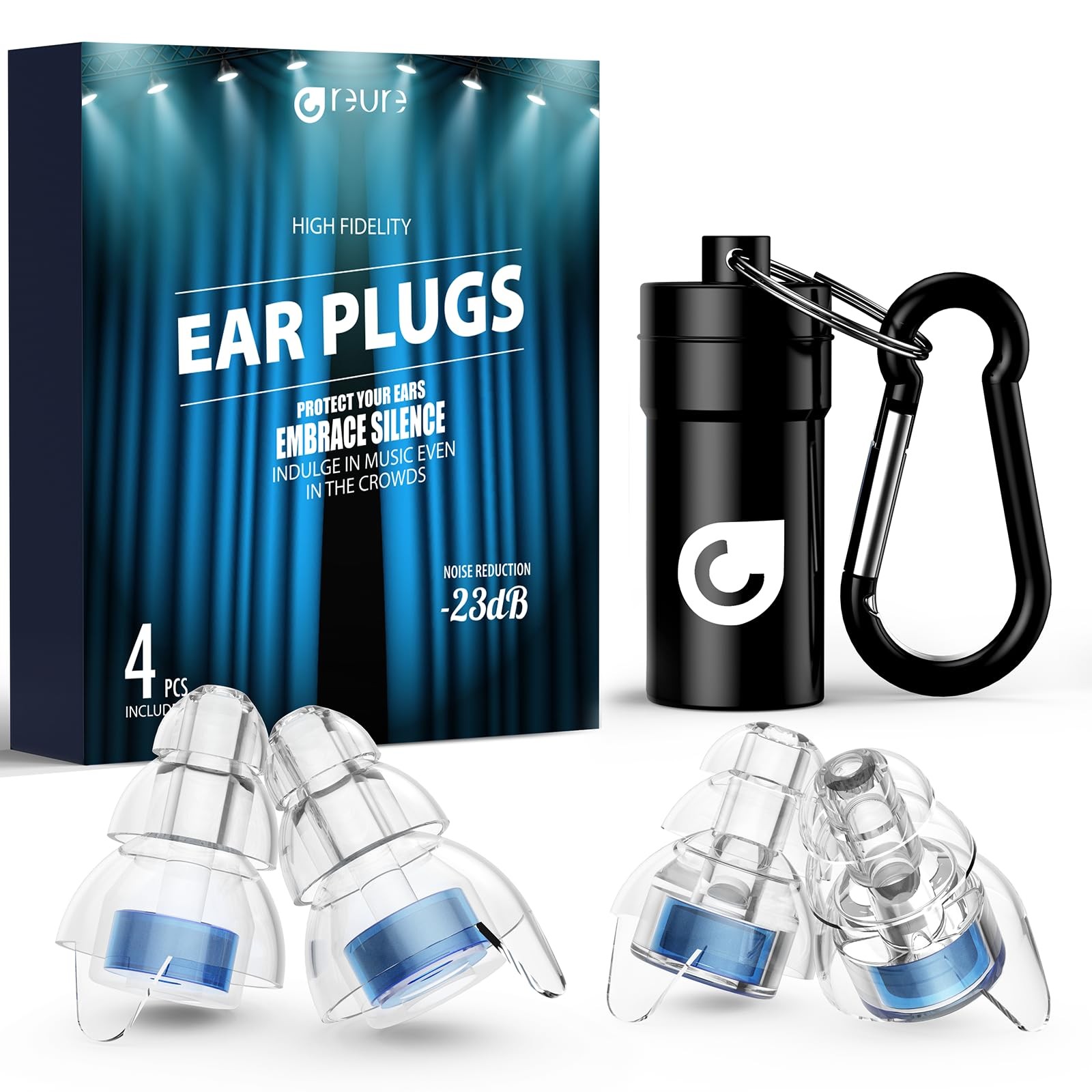 High Fidelity Concert Ear Plugs, Noise Cancelling Silicone Plugs 2 Pairs for