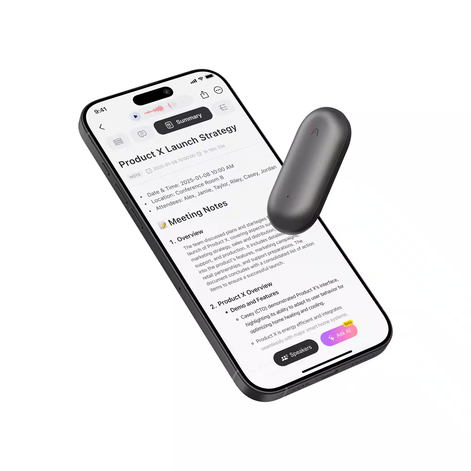 PLAUD – NotePin Memory Capsule Smart AI Voice/Audio Recorder – V2 – Cosmic Grey