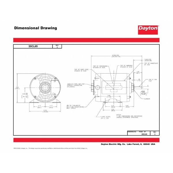 Dayton 20Cl65 Three-Phase General Purpose Motor, 1/3 Hp, 48 Frame, 230/460V Ac