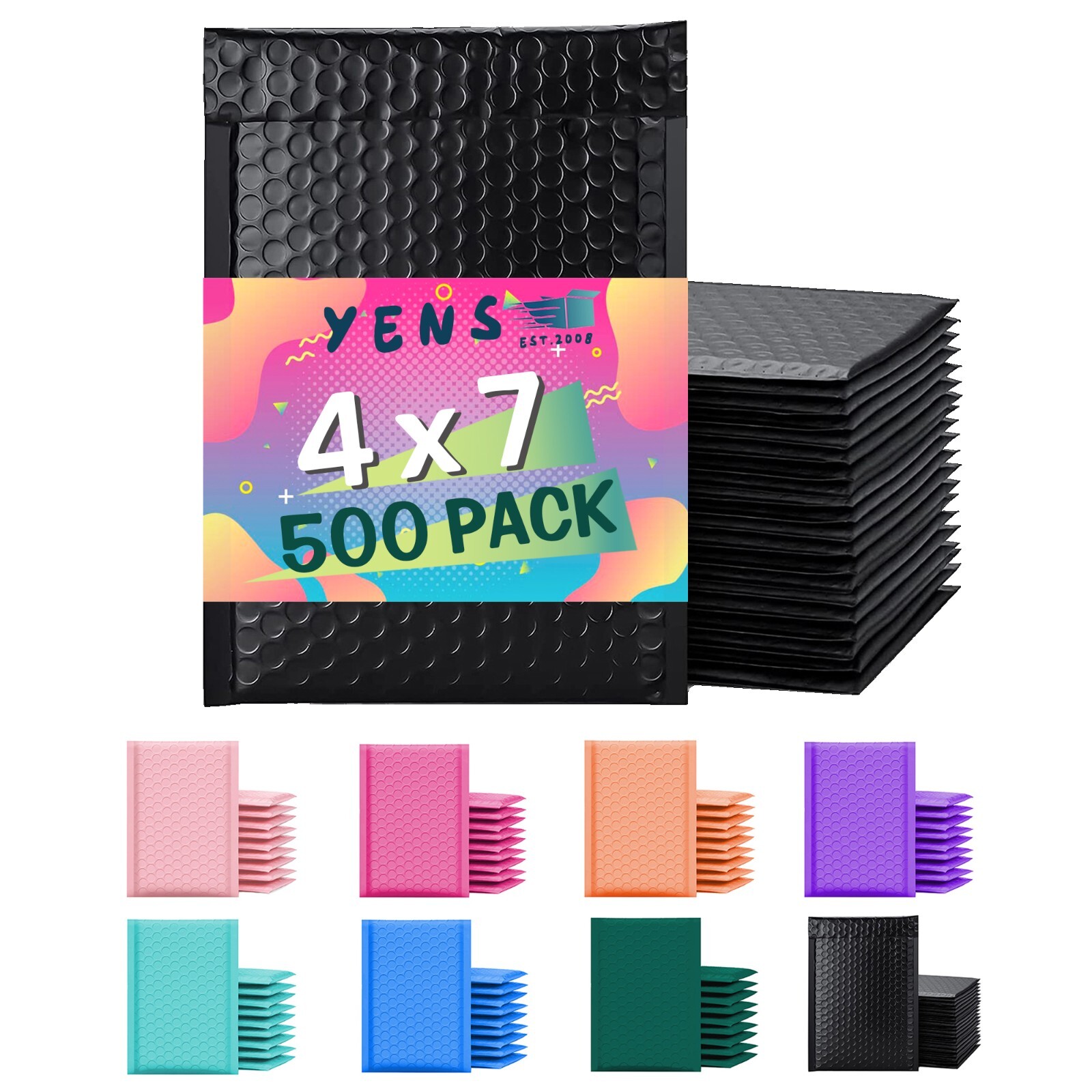 Yens® 500 #000 Poly Bubble Padded Envelopes Mailers 4 X 7 -Black