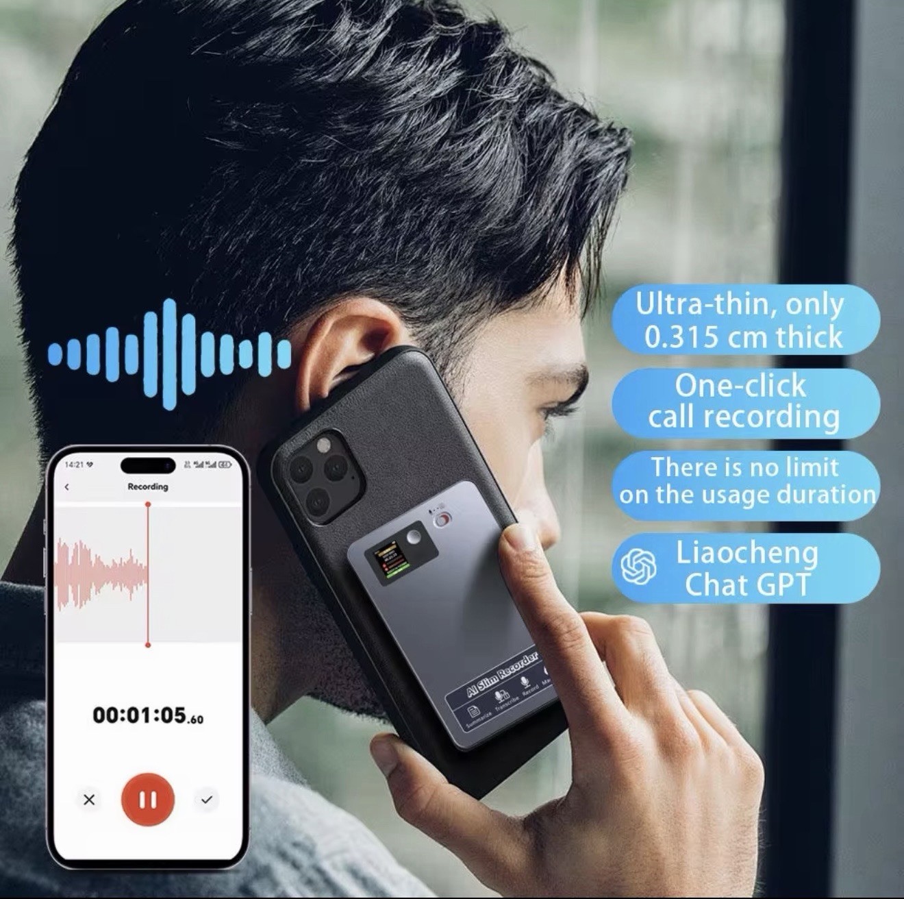 AI Voice Recorder ChatGPT 64GB 35H 118 Languages Transcribe Summarize Magnetic