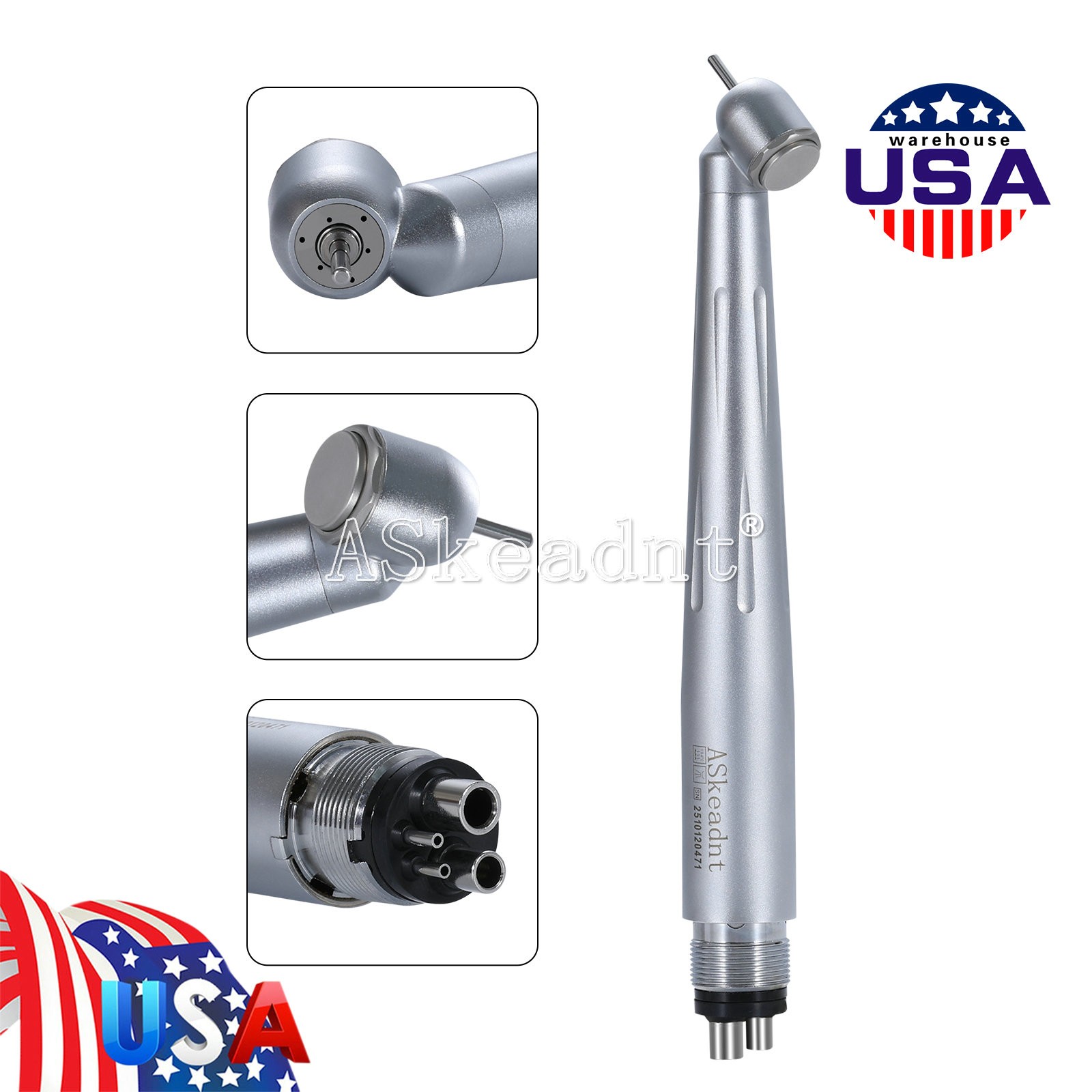 Askeadnt Dental Surgical High Speed Handpiece 45 Degree 4 Hole 3 Water Spray