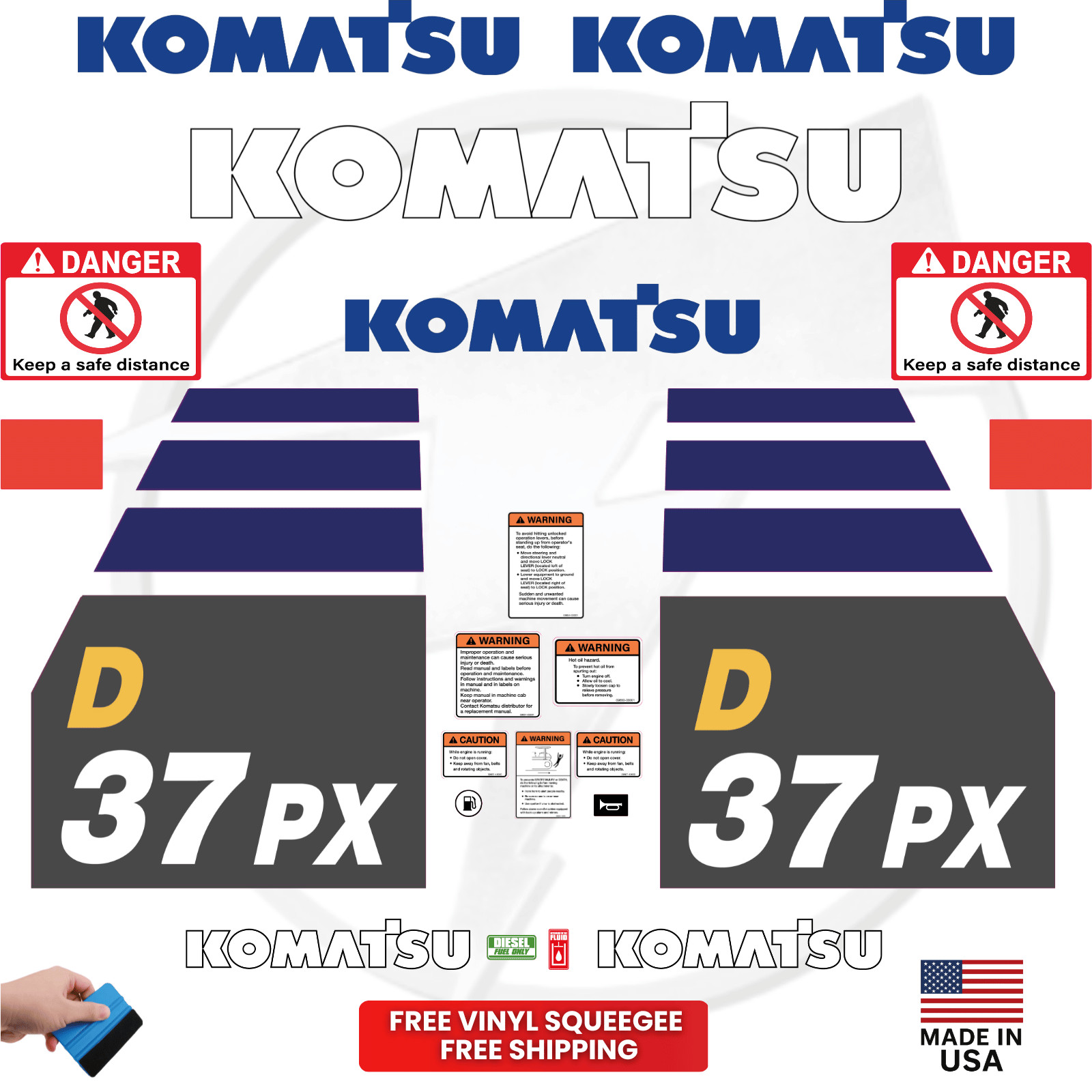 Fits Komatsu D37PX Decal Kit Dozer Stickers – 3M Vinyl – Free Shipping
