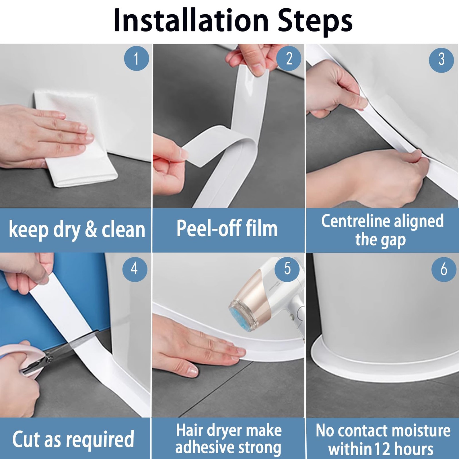 Caulk Tape Self Adhesive, 1 Rolls Waterproof Strip, Toilet Sealer white
