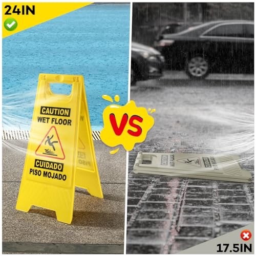 24in Caution Wet Floor Sign, 2 Pack Yellow Bilingual Double-Sided Commercial