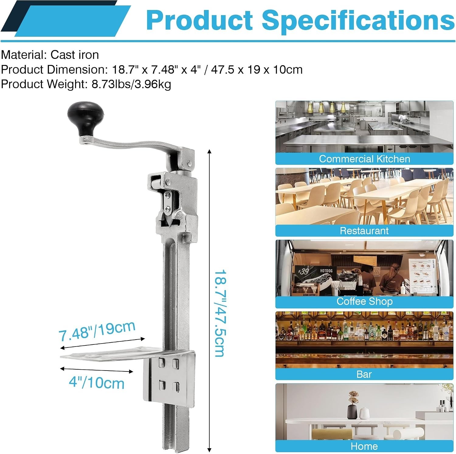 Commercial Can Opener for Restaurant, 19”/48Cm Heavy Duty Table Mount Manual Can
