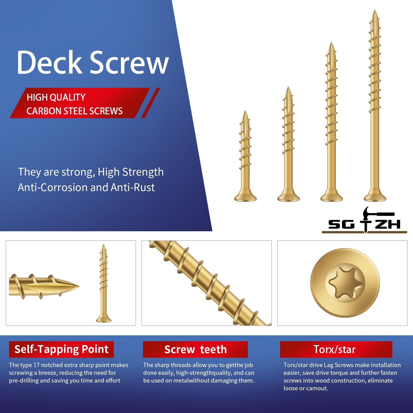 #14 x 7 Inch Deck Screws (19Pcs) 1lb. Exterior Wood Screws. Carbon Steel, Tan, F