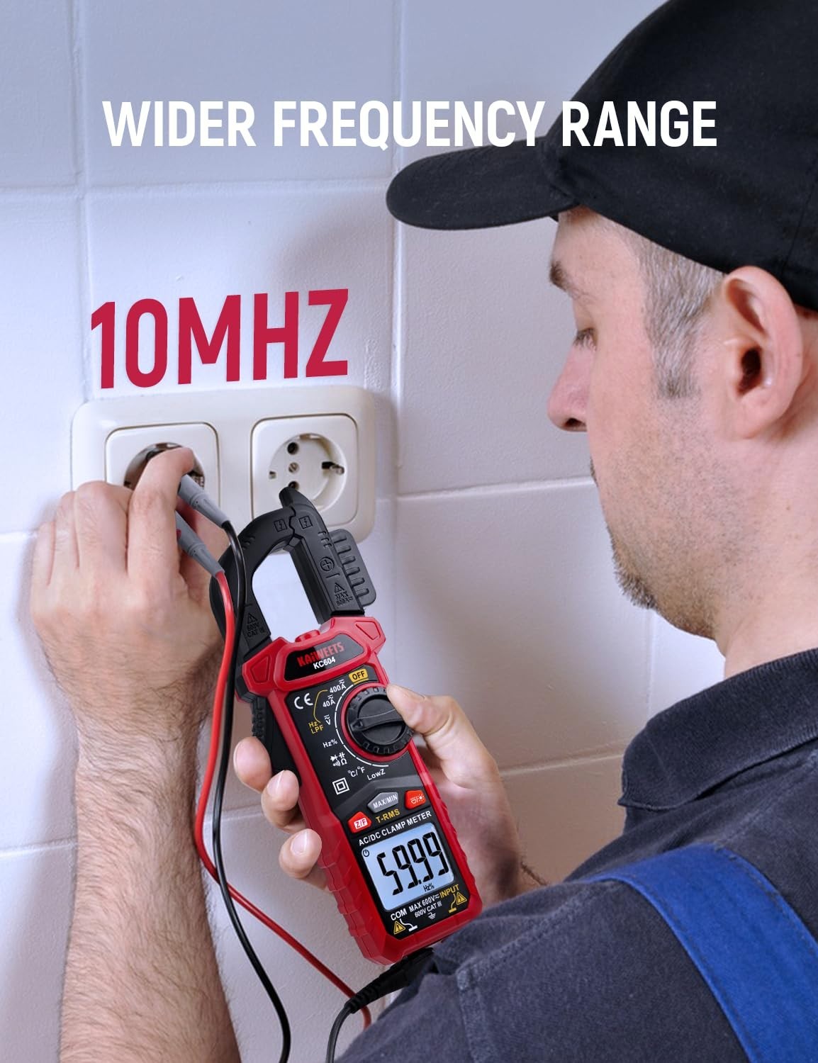 Battery Powered Clamp Meter for Voltage, Current, Temperature & NCV Detection