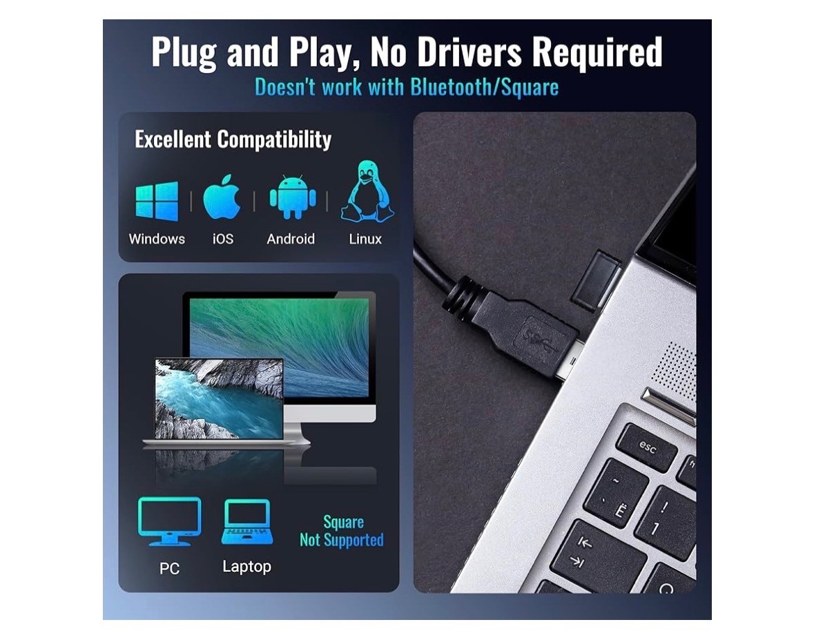 Tera Barcode Scanner Wireless 1D Laser Cordless Barcode Reader USB 5100 Teal