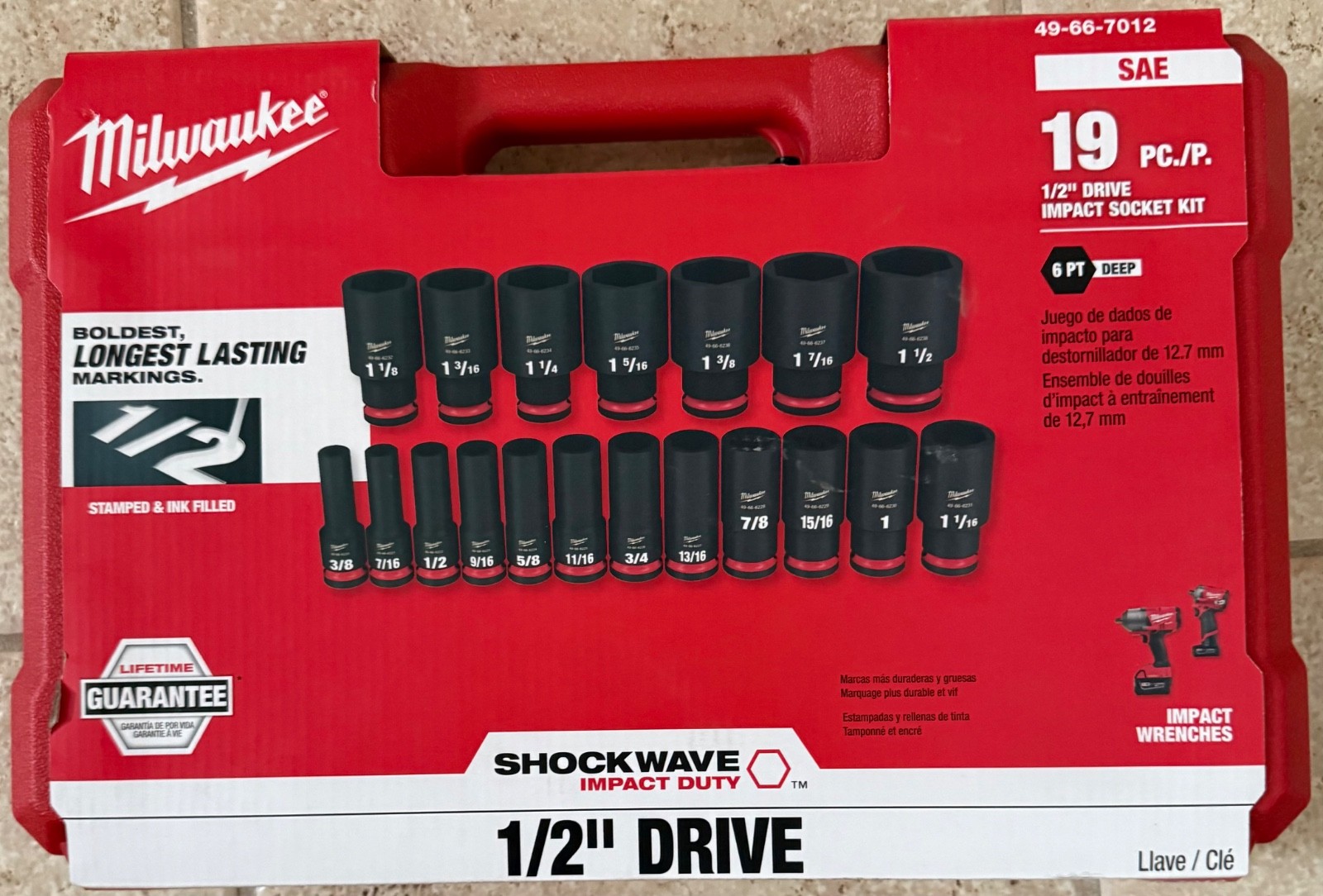 Milwaukee 49-66-7012 19PC Impact Duty 1/2 in Drive SAE Deep 6 Point Socket Set