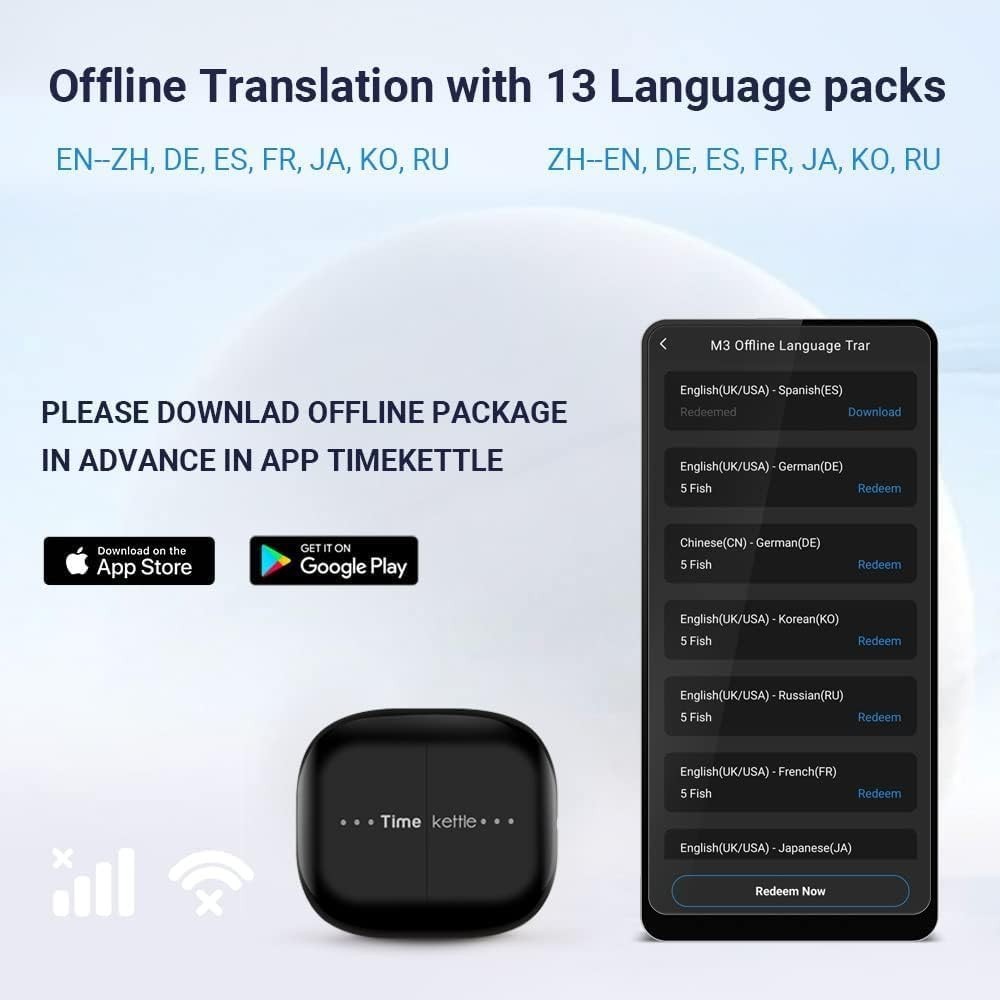 TIMEKETTLE M3 – 3-IN-1 Language Translator Earbuds/Real-Time Translation