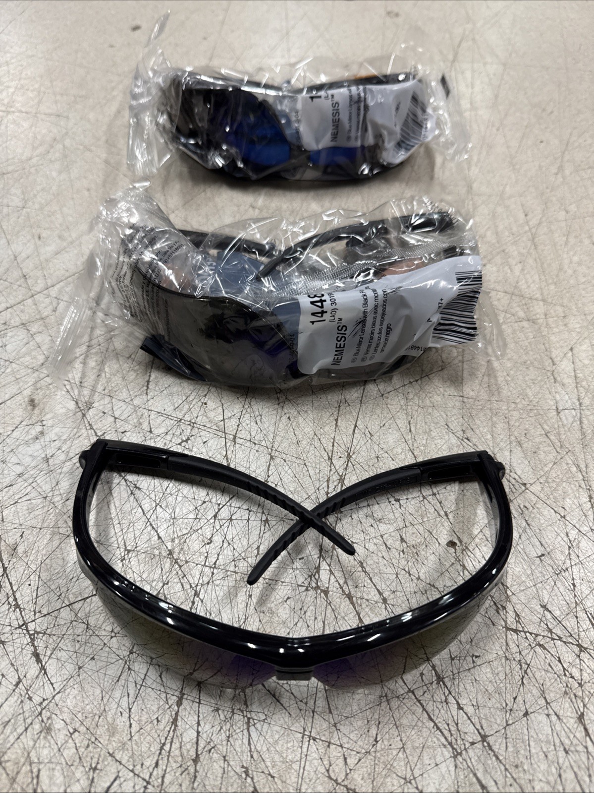 KLEENGUARD 14481 NEMESIS SAFETY GLASSES BLACK FRAME BLUE MIRROR (3 PACK)