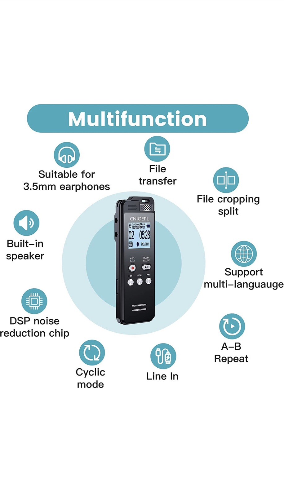72GB Digital Voice Recorder 1536KBPS 5148h Recording Capacity 24h for Recordi…