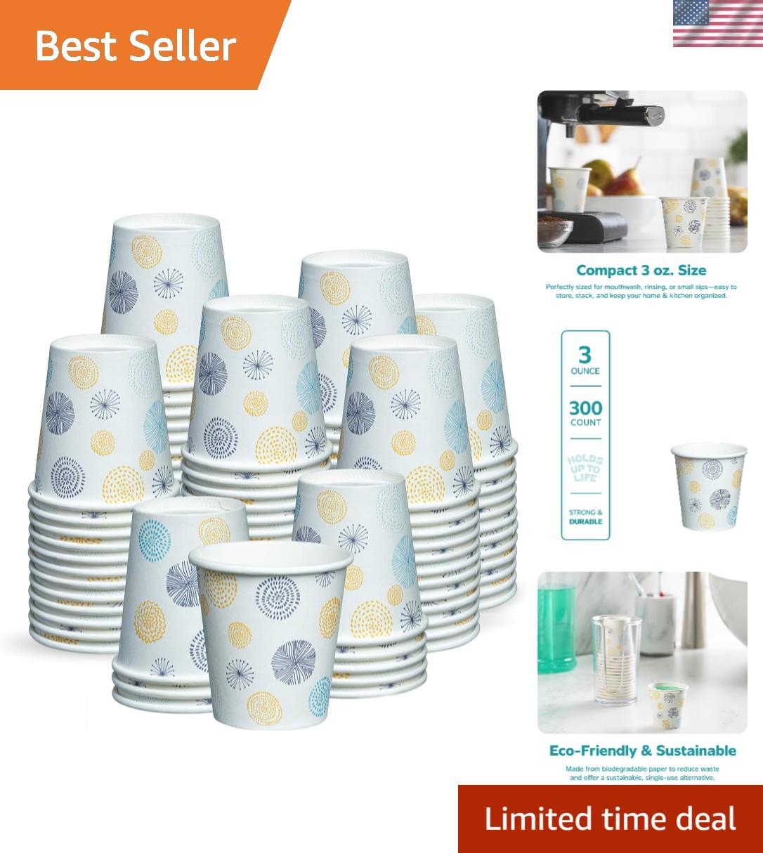 Elegant 300 Count Floral Paper Cups – Durable & Leak Proof for Everyday Use